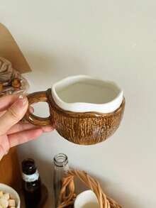 1pc 250ml Handmade Asymmetrical Ceramic Mug, Creative Coconut Shaped Coffee Cup, Underglaze Simple Ceramic Cup, Latte Cup, Oatmeal Cup, Breakfast Water Cup (No Spoon) - Multicolor - View 2