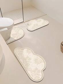 1/3件套浴室防滑吸水垫，花卉图案硅藻土垫，浴室套装，U型马桶垫和洗手池脚垫，2.5毫米厚，浴室厨房装饰，圣诞装饰，厨房地毯 - 米色 - 查看 12
