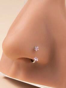 1 件时尚金色条形鼻环，镶嵌闪亮五角星锆石 - 双头 C 型耳钉设计 - 女士防过敏鼻孔饰品，优雅气质 - 金黃色五角星 - 查看 2