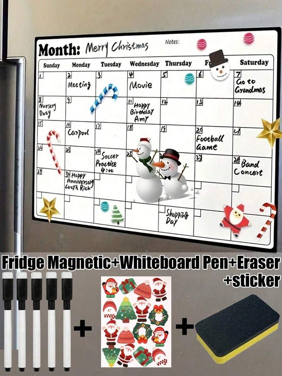 Calendario magnético de pizarra blanca para refrigerador, planificador familiar mensual, pizarra magnética, calendario de pizarra magnética, decoración de cocina, planificador mensual para refrigerador, accesorios de refrigerador para cuadro de tareas y planificación de menús (varios tamaños)