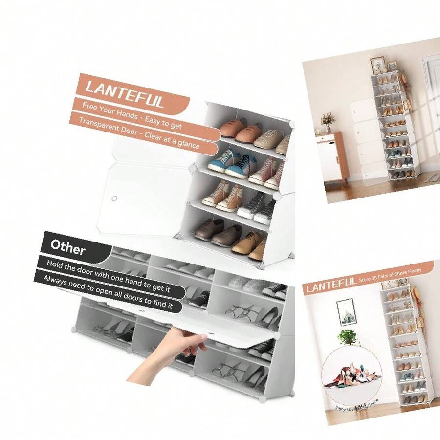 10-Tier White Plastic Shoe Rack With Hooks, 20-Pair Capacity, Durable & Space-Saving For Multiple Rooms