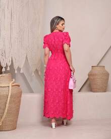 Elegant Women's Dress Simple Embroidery Button Women's All - 粉紅色3D - 查看 2