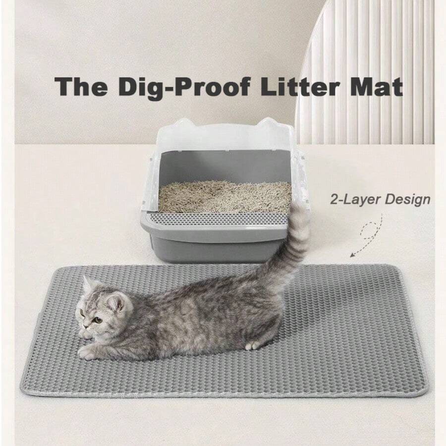 Alfombra grande para caja de de gato de material EVA de doble capa, anti-salpicaduras y fugas, lavable, para atrapar la , limpieza conveniente, disponible en varios tamaños, alfombra para caja de de mascota - Gris - Ver 1