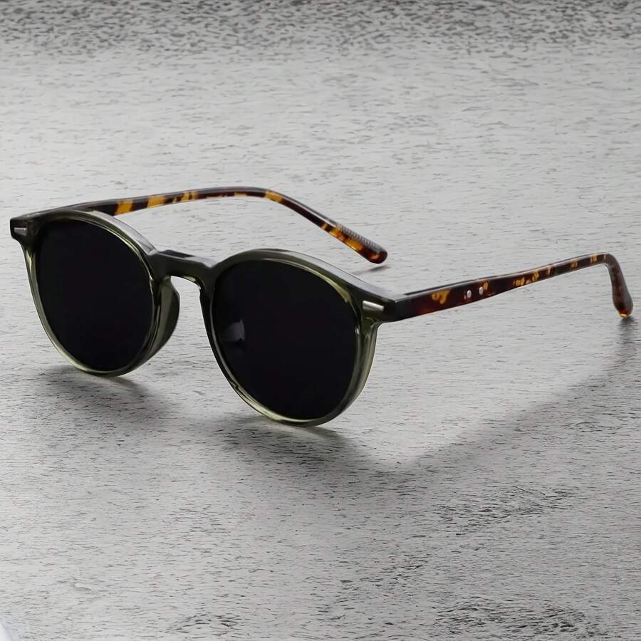 1 Pair, Retro Oval Fashion Glasses With Tortoiseshell Frame And Black Lenses - Fashionable Round Glasses For Men And Women, Perfect Gift For Thanksgiving And New Year, Glasses Accessories - 綠色 - 查看 1