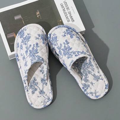 女士中式软底拖鞋，室内拖鞋，静音防滑布艺拖鞋