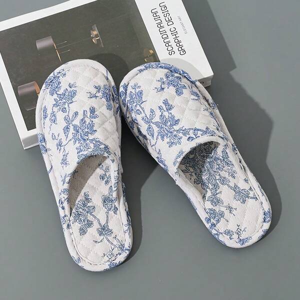 Women's Chinese Style Soft Sole Slippers, Indoor Mule Slippers, Quiet Non-Slip Fabric Slippers