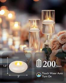 Homemory 24 nến nổi LED không ngọn lửa 3 inch, pin trắng 200 giờ, nến tealight chống nước dùng cho bình hoa trụ, đồ trang trí trung tâm tại tiệc cưới, tiệc tùng, hồ bơi, đồ trang trí Giáng sinh tại nhà, quà tặng Giáng sinh, đồ trang trí Giáng sinh - trắng - Xem 2