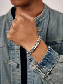 1 件复古编织线手链金属袖口手镯，男女通用嘻哈手链，适合送礼、派对和日常佩戴