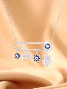 1pc New Luxury Retro Devil's Eye Necklace, Suitable As Holiday Gift