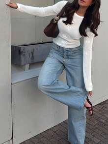 Damski sweter w nowym stylu, biały, z okrągłym dekoltem, długim rękawem, żakardowy, dopasowany, lekki, prosty, sportowy, swobodny, uniwersalny, sportowy, dzianinowy top, na jesień i zimę