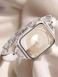 1pc Luxury Glitter Stainless Steel Jewelry Clasp Narrow Bracelet Band Compatible With Apple Watch Ultra 3/2/1, SE, Series 9/8/7/6/5/4/3/2/1, Fashionable Summer New Arrival