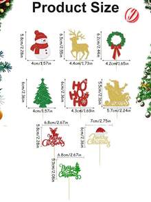 24 件“圣诞快乐”纸杯蛋糕装饰，圣诞树、驯鹿、雪人、雪橇图案纸杯蛋糕装饰，圣诞派对蛋糕装饰 - 彩色 - 查看 6