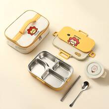 WORTHBUY 1 Stück 1500ml 4/5 Fächer 304 Edelstahl Lunchbox mit niedlichem Capybara Muster, tragbare Bento Box mit großer Kapazität inklusive Besteck & Suppenschale, thermisch isolierter Lunchbehälter, auslaufsicher für Obstsalat und Lebensmittellagerung, spülmaschinen- und mikrowellengeeignet, geeignet für Studenten und Erwachsene zuhause, in der Schule, im Büro, beim Camping, Picknick, Reisen, Schulanfang