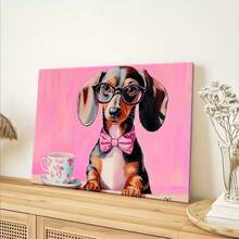 Arte de Pared Vintage Art Deco con Dachshund - Perro Caprichoso con Gafas y Corbata en Fondo Rosa, Decoración para Sala, Dormitorio u Oficina - Lienzo Enmarcado Premium, Impresión de Alta Calidad, Diseño Clásico, Ideal para Amantes de Mascotas - Negro - Ver 4