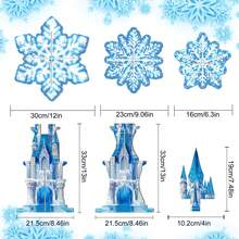 1件装雪花冬季卡通城堡造型蛋糕桌浪漫生日派对三层蛋糕桌甜点架甜点托盘 - 彩色 - 查看 6