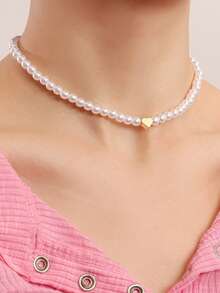 1 件女士时尚简约珍珠串珠项链，个人风格项链适合送礼、约会、佩戴、甜美、可爱、奢华、优雅，也适合男士