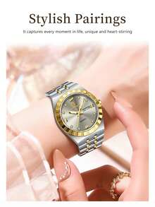 POEDAGAR 1件装女士不锈钢优雅奢华防水夜光日期星期显示石英腕表，女士休闲日常腕表及礼品 - 均碼 - 查看 10