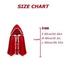 白色蕾丝连帽天鹅绒披肩 女士披肩 圣诞角色扮演派对精美披肩 - 紅色白蕾絲邊 - 查看 2