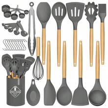 Kitchen Utensil Set, 33PCS Silicone Cooking Utensils Set With Wooden Handle, Non-Stick Cooking Spoons Utensil Sets, Silicone Kitchen Utensils Set, Heat Resistant Kitchen Tools, Heat Resistant Set