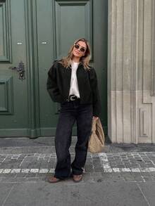 Áo khoác bomber tay dài, màu trơn, kiểu dáng thường ngày, phù hợp cho mùa xuân và mùa thu. - màu đen - Xem 3