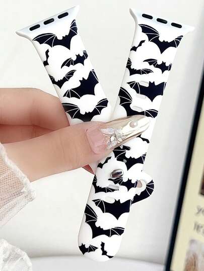 1 szt. silikonowy pasek do zegarka z nadrukiem nietoperza na Halloween, kompatybilny z paskiem do zegarka o szerokości 38 mm, 40 mm, 41 mm, 42 mm, 44 mm, 45 mm, 49 mm (S10 42) mm (S10 46) mm, modny miękki pasek sportowy kompatybilny z serią 11 Ultra3 Ultra 2 SE3 S10 SE2 9 8 7 SE 6 5 4 3 2 1, prezent na Święto Dziękczynienia, Dzień Matki, Walentynki