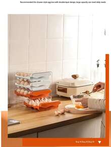 1pc Sliding Egg Storage Box, Refrigerator Side Door Egg Holder For Kitchen, Egg Rolling Rack, Holds 30 Eggs, Convenient And Space-Saving, Simple And Practical, Essential Egg Storage Container For Home - Transparent Double Layer 32 Grids - View 7