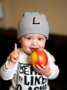 1pc Infant Letter Print Knit Hat, Newborn Hospital Hat, Suitable For Baby Boys And Girls Daily Warmth And Discharge - Grey - View 3