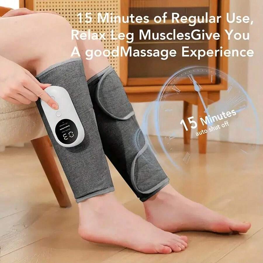 LOVEWE 1 PC Cordless Leg Massager With 3 Intensities And Heat Function, Air Compression Leg Massager With Adjustable Settings, Easy To Use Foot Calf Thigh Knee Massager, Portable Leg Massager For Home And Office Use - 灰色 - 查看 1