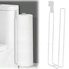 Soporte para papel higiénico sin taladro, estante de hierro para rollo de papel higiénico de baño, se adhiere a la puerta, soporte para toallas de cocina (blanco)