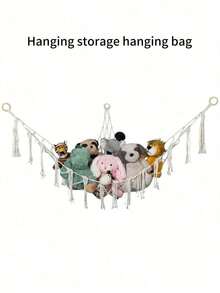1pc Large Boho Stuffed Animals Net Or Hammock, Toy Hammock, Stuff Animal Storage Corner Hanging Net Holder, Mesh Hammock Plush Toy Hanging Storage With Tassel Hooks Bedroom Decorations Autumn Decor Festival Decor Room Decor Home Decor Fall Spring Decor Bedroom Decor
