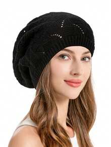 2Pcs/1pc Women's Fashion Hollow Knitted Leaf Flower Beret Casual Daily Beret Solid Color Fashion Versatile Hat Slack, Suitable For Daily Life And Travel