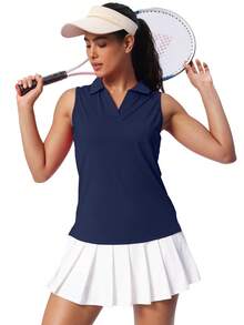 Women's Sleeveless Golf Shirts UPF 50+ Quickly Dry Tennis Polo Lightweight Sports Athletic Tank Tops - 藏蓝色 - 查看 3