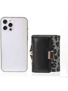 Leopard Print Snap Closure Short Women's Wallet Tri-Fold Multi-Function Purse; Solid Color Snap Closure Short Women's Wallet Tri-Fold Multi-Function Purse For Women Wallet Mini Wallet Purse Wallet Fall Small Wallet Cute Wallet - Black - View 4