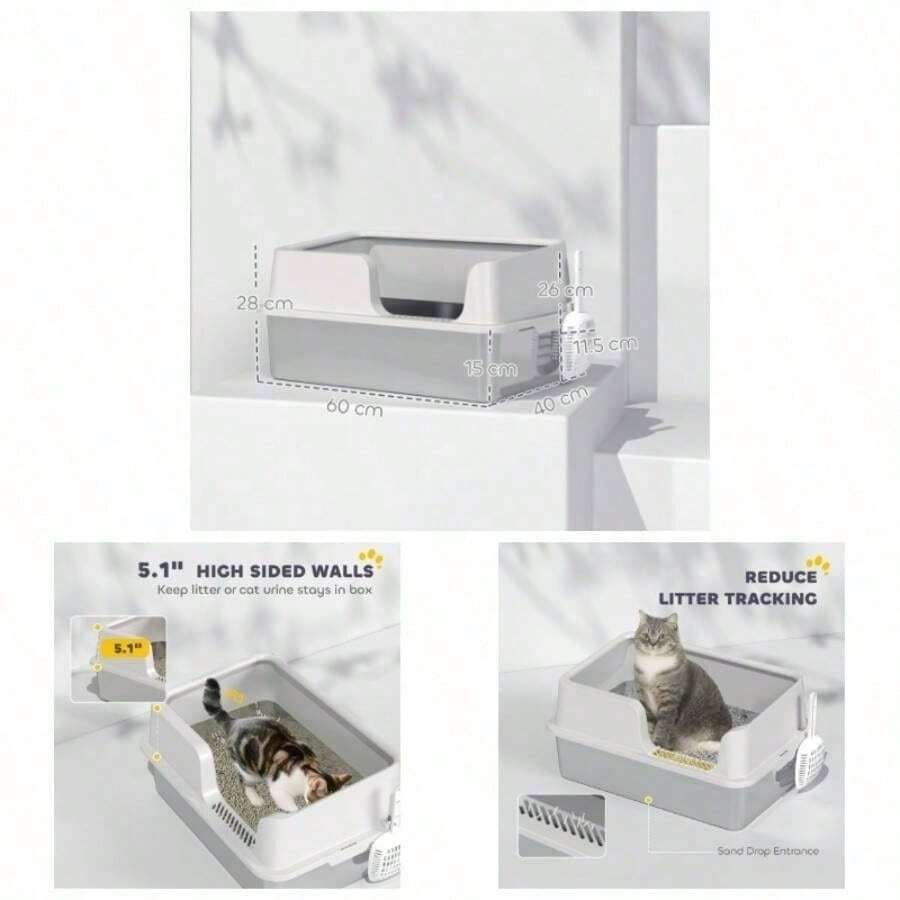 Stainless Steel Box With Detachable Rim, Scoop, Easy Cleaning, Odour - Resistant, 60x 40x 28 - LIGHT GREY + Stainless Steel - View 1