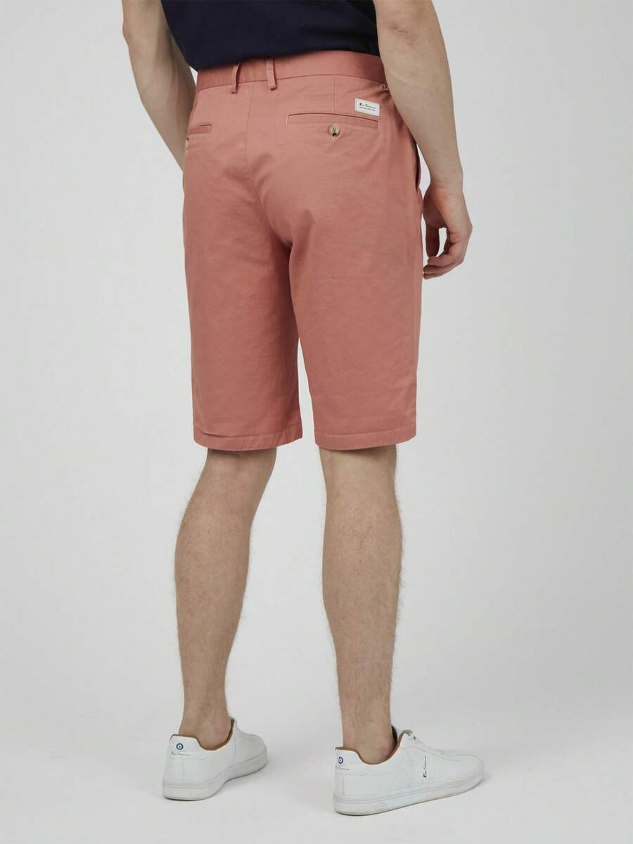 Ben Sherman Slim Stretch Chino Shorts Summer Regular Pocket Drawstring Button Beach - 粉色 - 查看 1
