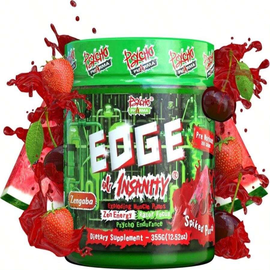 Psycho Pharma Strongest High Stim Preworkout Powder - Edge Of Insanity - Most Intense Pre Workout Supplement For Pumps, Strength, Energy And Feel Good Focus Rivals Famous PWOs Of The Past - Flavor NameG - View 1