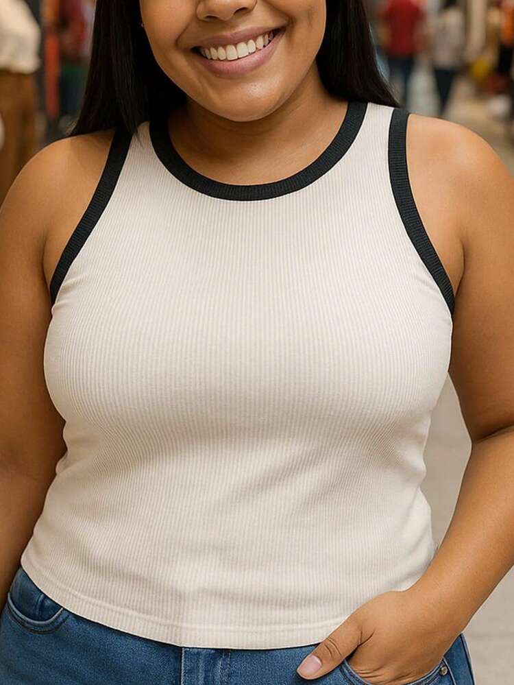 Basic TankSexyCasualCutePartyElegantPolyester - Black and White - View 3