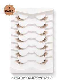 7/14/21 Pairs Brown Natural Look Corner False Eyelashes, Transparent Band, Soft & Fluffy Cat Eye End Eye Elongated False Eyelashes Naturally Half-Eye Cross Reusable Lashes