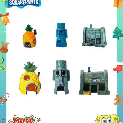 SpongeBob SquarePants 1 套海绵菠萝屋躲藏球水族箱装饰，鱼缸装饰套装，耐用水族箱摆件，最适合节日派对氛围装饰，派对装饰