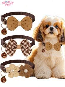 1pc Or 3pc/Set Cute Bowknot Cat/Dog Bell Collar, Suitable For Daily Use