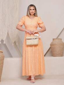 Elegant Women's Dress Simple Embroidery Button Women's All - 3D鮭魚 - 查看 4