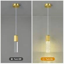 YQYYFC Modern Crystal Pendant Lights - Dimmable LED 4500K Gold Hanging Light Fixture For Kitchen Island & Bedroom, Mini Bubble Design - 金色 - 查看 7