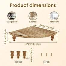 Corner Counter Wood Shelf, Rustic Pedestal Stand, Farmhouse Corner Shelves Stand, Tray Riser For Coffee Bar, Bathroom Countertop Organizer Corner, Centerpiece Display Riser For Kitchen (Wooden) - 卡其色 - 查看 2