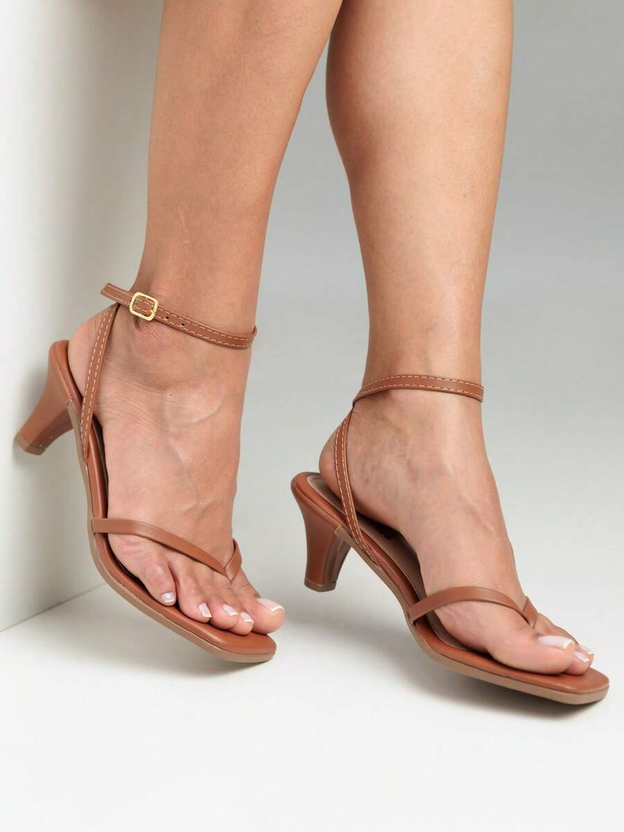 Women's Thin Heel Sandals, Formal Flip Flops, Thin Straps - Lạc đà - Xem 1