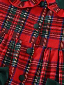 Baby Girls' Christmas Plaid Bowknot Long Sleeve Dress + Headband, Autumn - Red - View 5