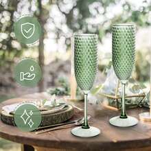 Green Plastic Champagne Flutes Diamond Crystal Glasses Vintage Goblet Unbreakable Wedding Toasting Cups Wine Drinking Glasses For Bridal Shower - màu xanh lá - Xem 3
