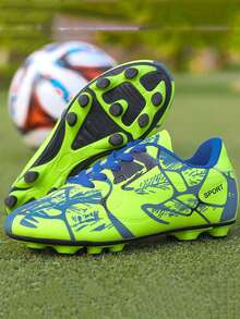 Camouflage Pattern Asymmetrical Color Asymmetrical Tongue Design Breathable Comfortable Outdoor Football/Soccer Shoes, Hiking Shoes, Cleats For Teenagers, Students, Campus Sports