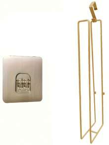 Soporte para papel higiénico sin taladro, estante de hierro para rollo de papel higiénico de baño, se adhiere a la puerta, soporte para toallas de cocina (dorado)