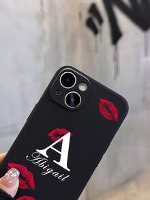 Black Mirror Element Customized 1pc Signature Letter & Red Lip Pattern Mirror Phone Case Compatible With IPhone 11 12 13 14 15 16 Pro Max Spring Gift Anniversary - Black - View 4