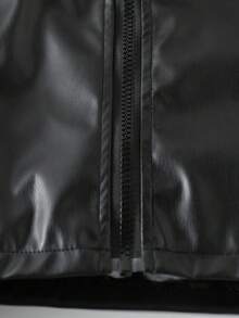 青少年女孩机车皮夹克短外套 - 黑色 - 查看 5